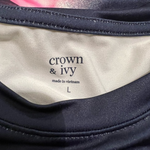 NWT Crown & Ivy Navy Sleeveless Athletic Tank w/Pink/Yellow/Green Tie Dye Arc - Picture 12 of 15